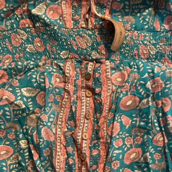 NATURAL LIFE Celia Teal and Coral Maxi Dress Floral lines - Picture 5 of 5